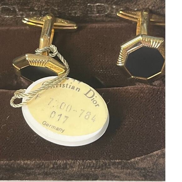 Christian Dior Gold Plated Octagonal Cufflink Black accent original box and tags - Picture 3 of 9
